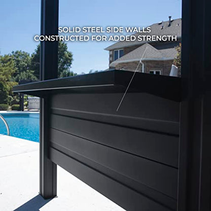 Backyard Discovery Rockport XL Black Metal Steel Grill Gazebo, Insulated Steel Roof, Cook Station, Barbeque, Patio, Deck, Withstand Wind Snow, Corrosion Resistant, Reduce Heat Transfer, Power Ports