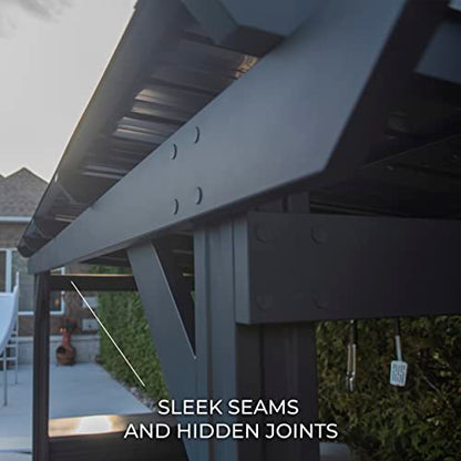 Backyard Discovery Rockport XL Black Metal Steel Grill Gazebo, Insulated Steel Roof, Cook Station, Barbeque, Patio, Deck, Withstand Wind Snow, Corrosion Resistant, Reduce Heat Transfer, Power Ports