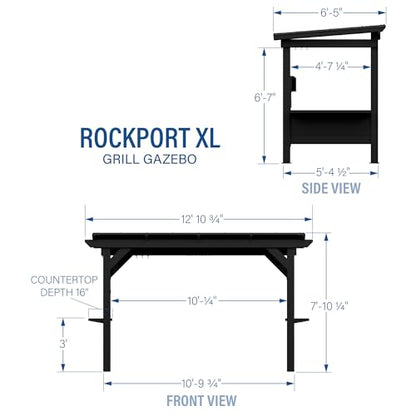 Backyard Discovery Rockport XL Black Metal Steel Grill Gazebo, Insulated Steel Roof, Cook Station, Barbeque, Patio, Deck, Withstand Wind Snow, Corrosion Resistant, Reduce Heat Transfer, Power Ports