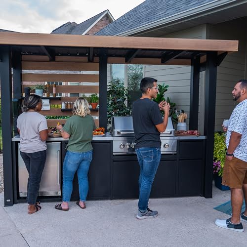 Backyard Discovery Fusion Flame Outdoor Kitchen, with 38 inch 5-burner grill with sear zone plus infrared rotisserie burner and outdoor rated refrigerator