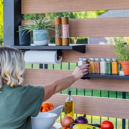 Backyard Discovery Fusion Flame Outdoor Kitchen, with 38 inch 5-burner grill with sear zone plus infrared rotisserie burner and outdoor rated refrigerator