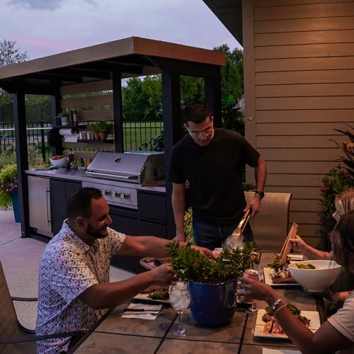 Backyard Discovery Fusion Flame Outdoor Kitchen, with 38 inch 5-burner grill with sear zone plus infrared rotisserie burner and outdoor rated refrigerator