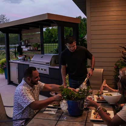 Backyard Discovery Fusion Flame Outdoor Kitchen, with 38 inch 5-burner grill with sear zone plus infrared rotisserie burner and outdoor rated refrigerator