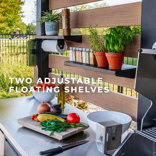 Backyard Discovery Fusion Flame Outdoor Kitchen, with 38 inch 5-burner grill with sear zone plus infrared rotisserie burner and outdoor rated refrigerator