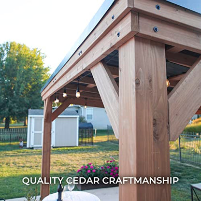 Backyard Discovery Arcadia 12 x 9.5 All Cedar Wooden Gazebo Pavilion with Hard Top Steel Slope Roof, Durable, Supports Snow Loads and Wind Speed, Rot Resistant, Backyard, Deck, Garden, Patio