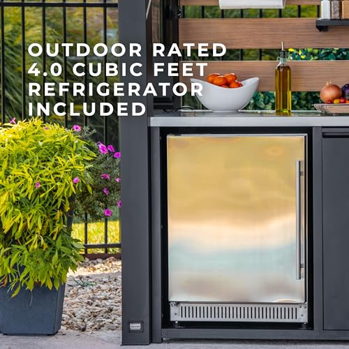 Backyard Discovery Fusion Flame Outdoor Kitchen, with 38 inch 5-burner grill with sear zone plus infrared rotisserie burner and outdoor rated refrigerator