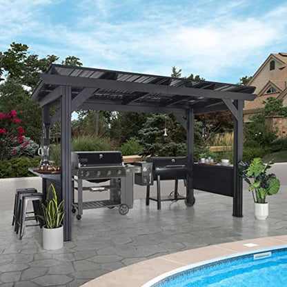 Backyard Discovery Rockport XL Black Metal Steel Grill Gazebo, Insulated Steel Roof, Cook Station, Barbeque, Patio, Deck, Withstand Wind Snow, Corrosion Resistant, Reduce Heat Transfer, Power Ports