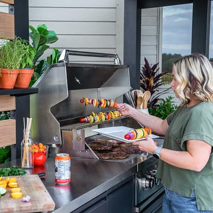 Backyard Discovery Fusion Flame Outdoor Kitchen, with 38 inch 5-burner grill with sear zone plus infrared rotisserie burner and outdoor rated refrigerator