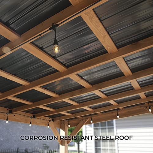 Backyard Discovery Arcadia 12 x 9.5 All Cedar Wooden Gazebo Pavilion with Hard Top Steel Slope Roof, Durable, Supports Snow Loads and Wind Speed, Rot Resistant, Backyard, Deck, Garden, Patio