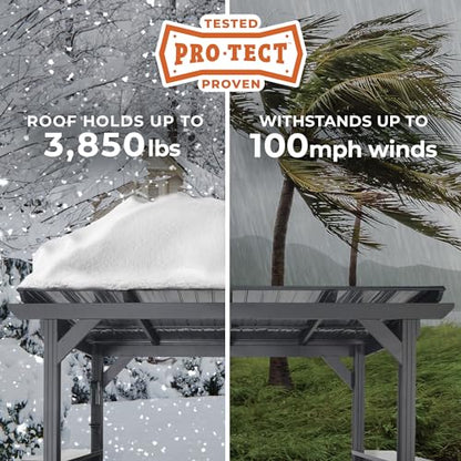 Backyard Discovery Rockport XL Black Metal Steel Grill Gazebo, Insulated Steel Roof, Cook Station, Barbeque, Patio, Deck, Withstand Wind Snow, Corrosion Resistant, Reduce Heat Transfer, Power Ports