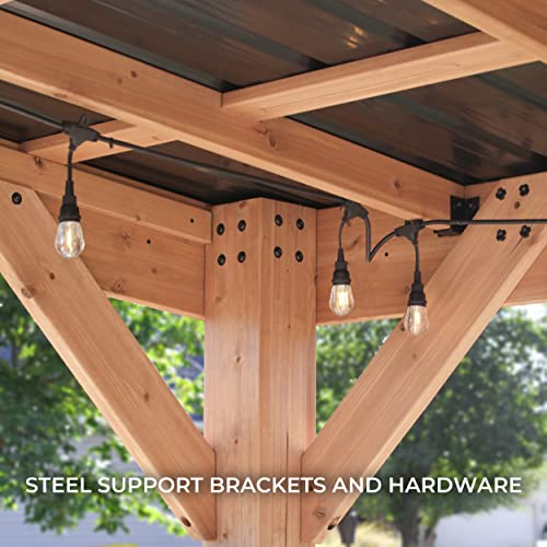 Backyard Discovery Arcadia 12 x 9.5 All Cedar Wooden Gazebo Pavilion with Hard Top Steel Slope Roof, Durable, Supports Snow Loads and Wind Speed, Rot Resistant, Backyard, Deck, Garden, Patio