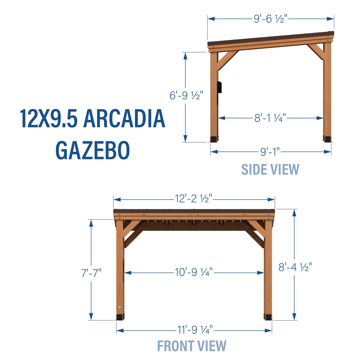 Backyard Discovery Arcadia 12 x 9.5 All Cedar Wooden Gazebo Pavilion with Hard Top Steel Slope Roof, Durable, Supports Snow Loads and Wind Speed, Rot Resistant, Backyard, Deck, Garden, Patio