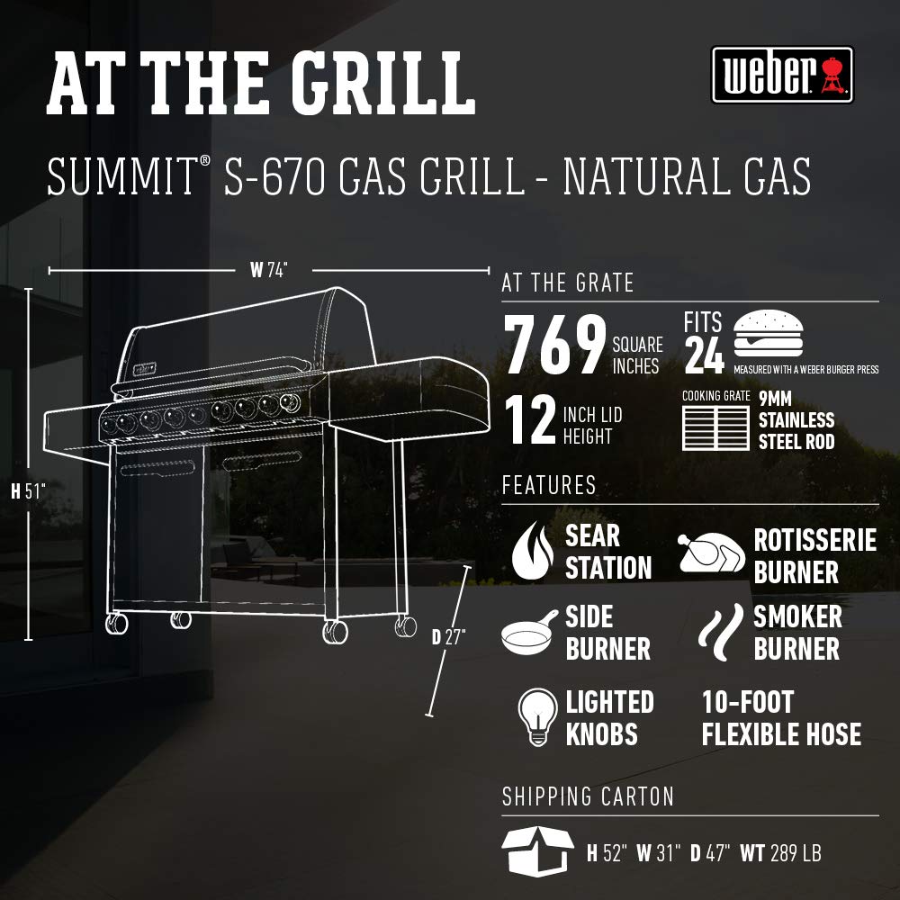 Weber Summit S-670 6-Burner Natural Gas Grill, Stainless Steel