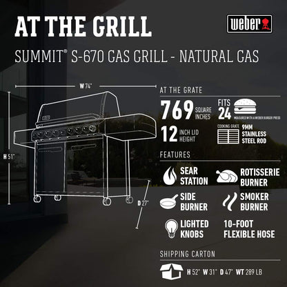 Weber Summit S-670 6-Burner Natural Gas Grill, Stainless Steel