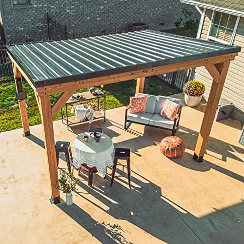 Backyard Discovery Arcadia 12 x 9.5 All Cedar Wooden Gazebo Pavilion with Hard Top Steel Slope Roof, Durable, Supports Snow Loads and Wind Speed, Rot Resistant, Backyard, Deck, Garden, Patio
