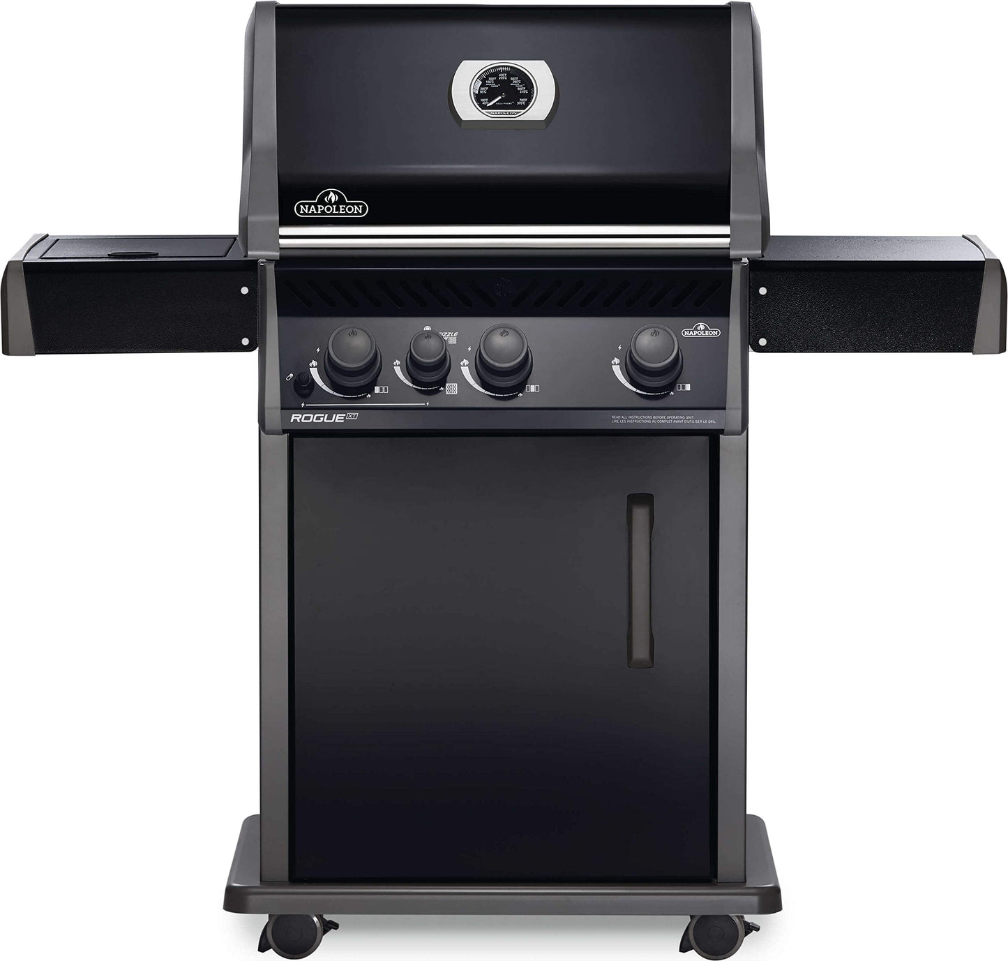Napoleon Rogue XT 425 BBQ Grill, Black, Propane Gas - RXT425SIBPK-1 With Three Main Burners, Infrared Sear Station Side Burner, Barbecue Gas Cart, Folding Side Shelves, Instant Failsafe Ignition
