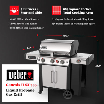 Weber Genesis II SX-335 SS Liquid Propane Gas Grill, Stainless Steel