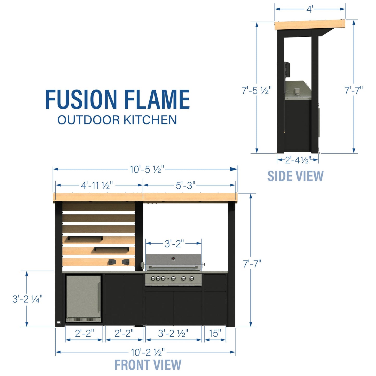 Backyard Discovery Fusion Flame Outdoor Kitchen, with 38 inch 5-burner grill with sear zone plus infrared rotisserie burner and outdoor rated refrigerator