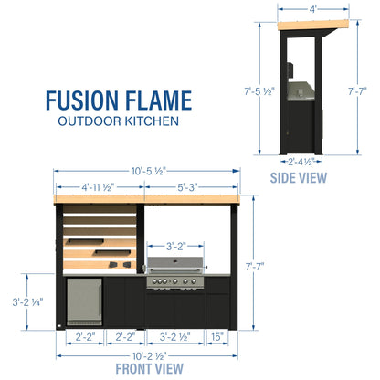 Backyard Discovery Fusion Flame Outdoor Kitchen, with 38 inch 5-burner grill with sear zone plus infrared rotisserie burner and outdoor rated refrigerator