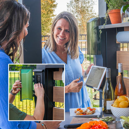 Backyard Discovery Fusion Flame Outdoor Kitchen, with 38 inch 5-burner grill with sear zone plus infrared rotisserie burner and outdoor rated refrigerator