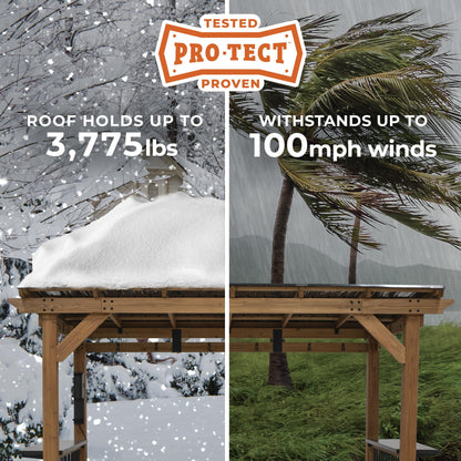 Backyard Discovery Saxony XL Grill Gazebo, 2 full Size Grills, Griddles or Smokers Steel Metal Roof, Wind Resistant - 100 mph, Supports 30 In of Snow, Electrical Outlet, USB, Grilling Hooks